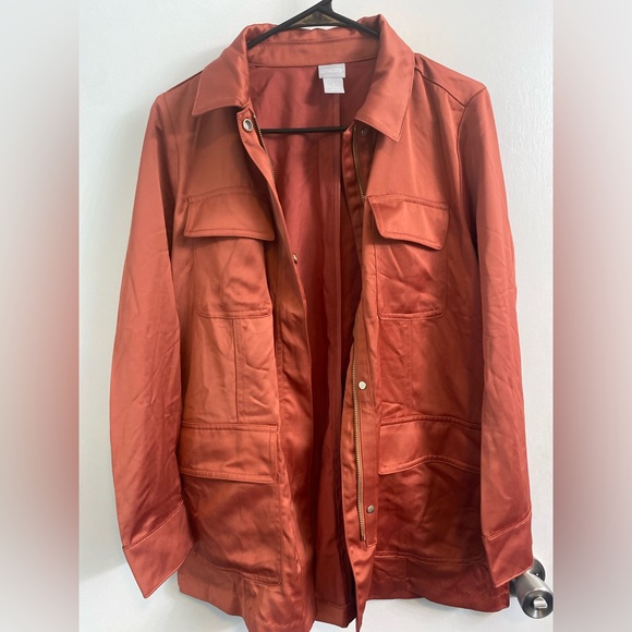 Chico's Desert Red Satin Utility Jacket - Picture 3 of 7